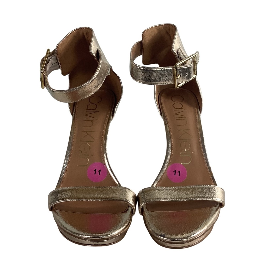 Calvin Klein Womens Gold Metallic Platform Ankle Strap Dress Sandals Size‎ 11